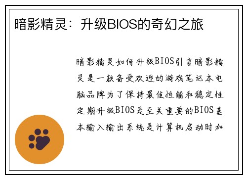 暗影精灵：升级BIOS的奇幻之旅
